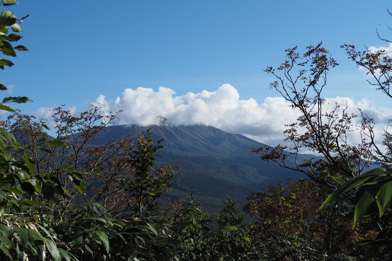 戻りの展望地では、駒ヶ岳に雲。