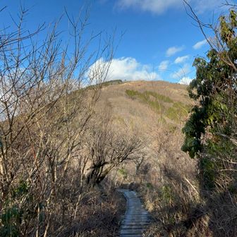 遠くに尊仏山荘見える