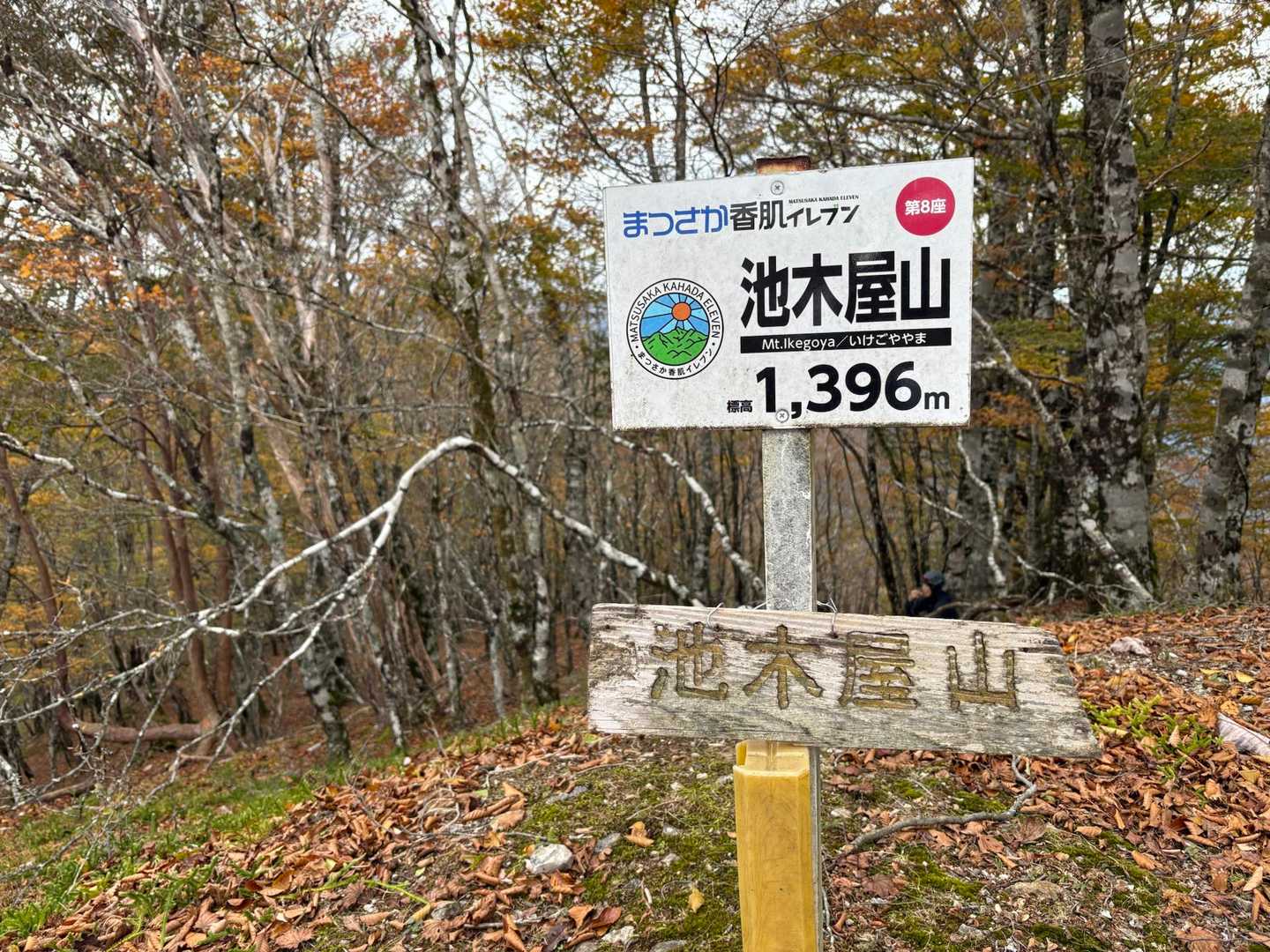 池木屋山到着❗️1,396m。

ここに駐車場の車の主と思われる全員が集結😄まつさか香肌イレブン8座目。関西百名山でもあります。
あとは木梶山、迷岳、栗ノ木岳⛰️