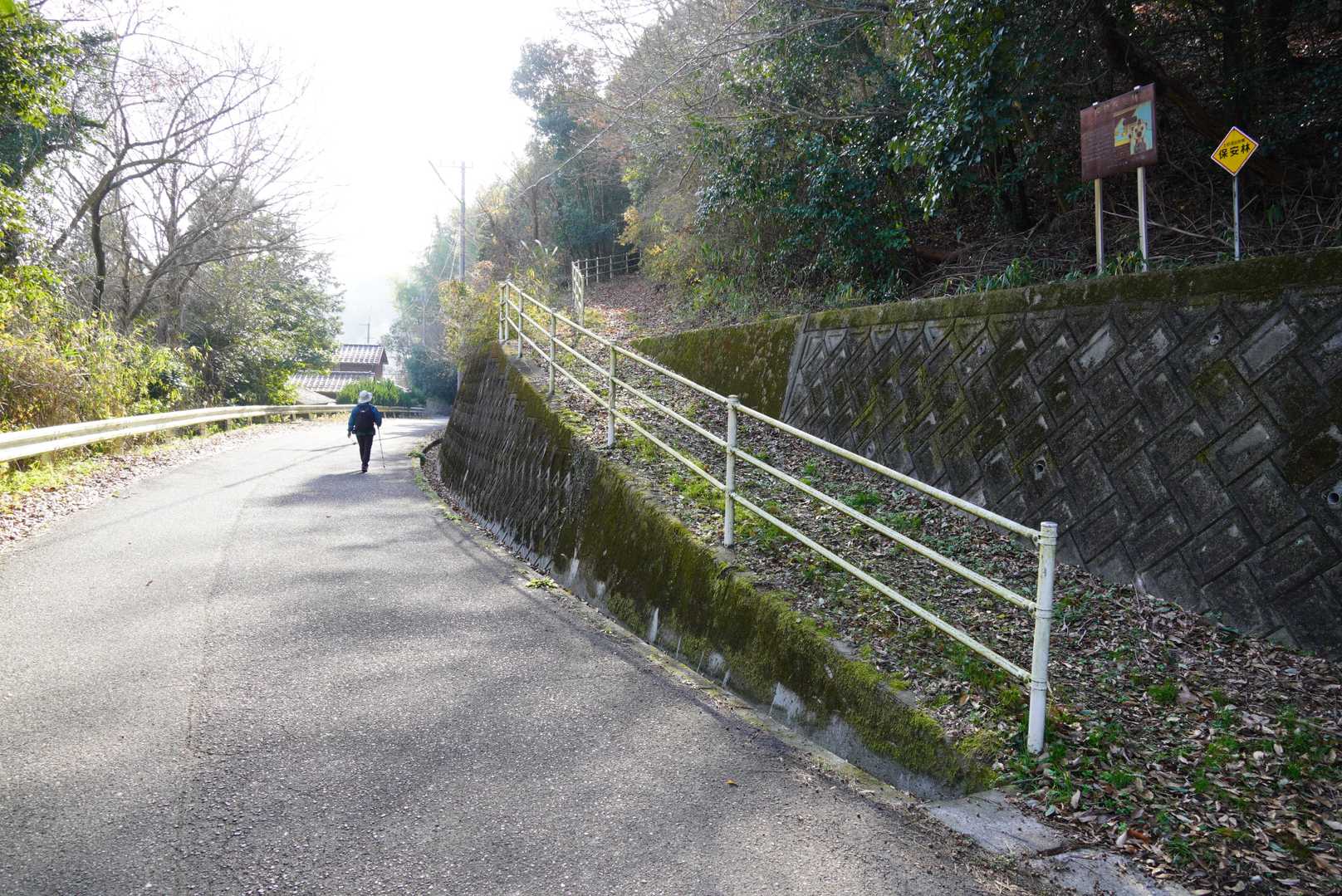 右側から下山してきて車道を歩き城山登山口へ向かう