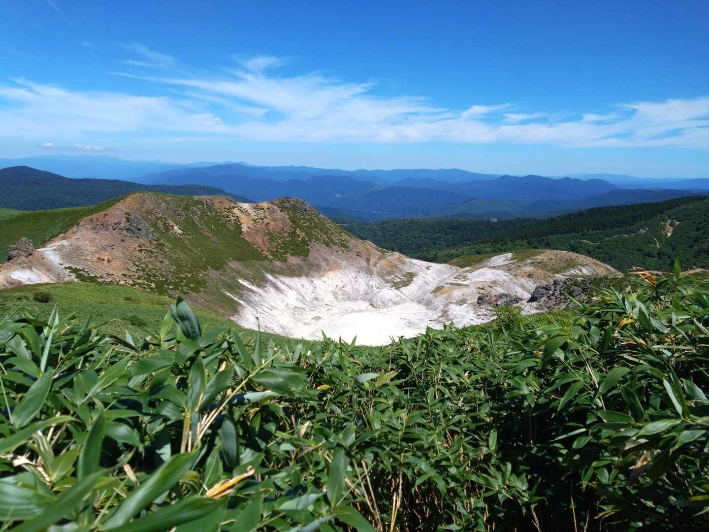 山頂から少しチシマザサを刈り払っていたところを歩くと火口が😳
この標高の山の火口にしては凄いね😉