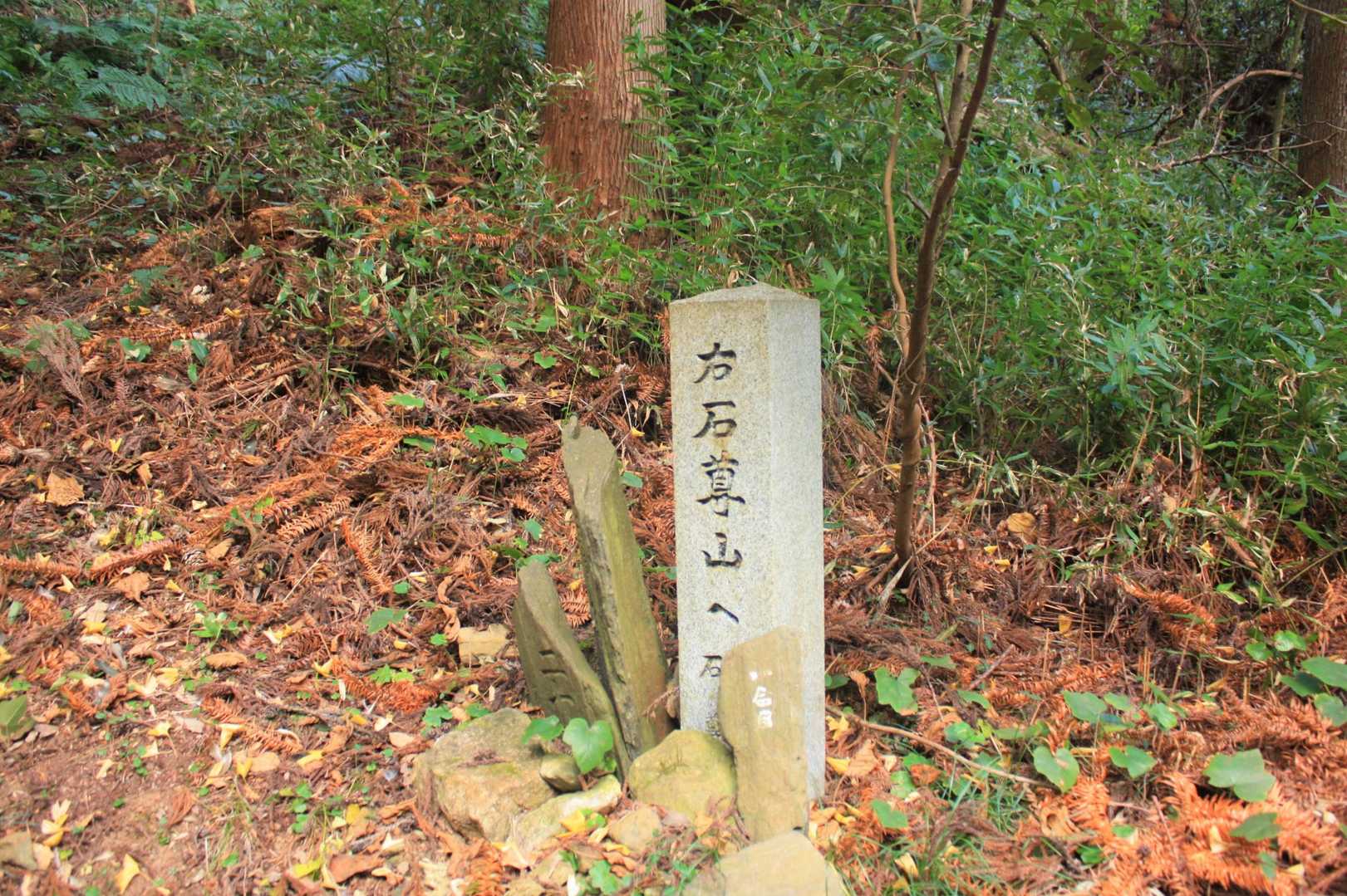右、戻る？？
ごめん、左へ行くよ。
一合目の石が。
途中三合目と七合目は見つけた。