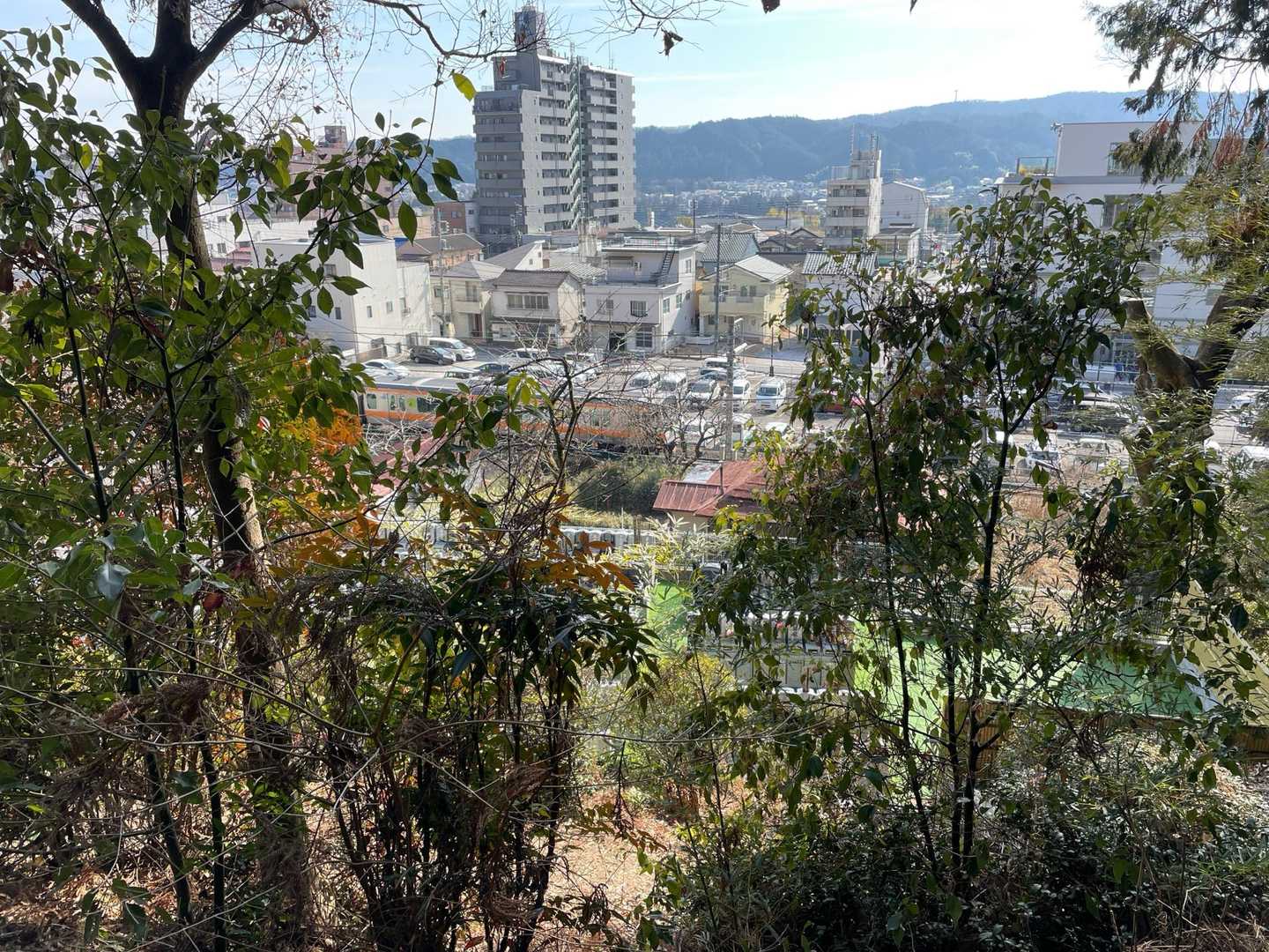 落ち葉と石のデンジャラスな下山道を下ります。
青梅市街地が見えて来ました👀