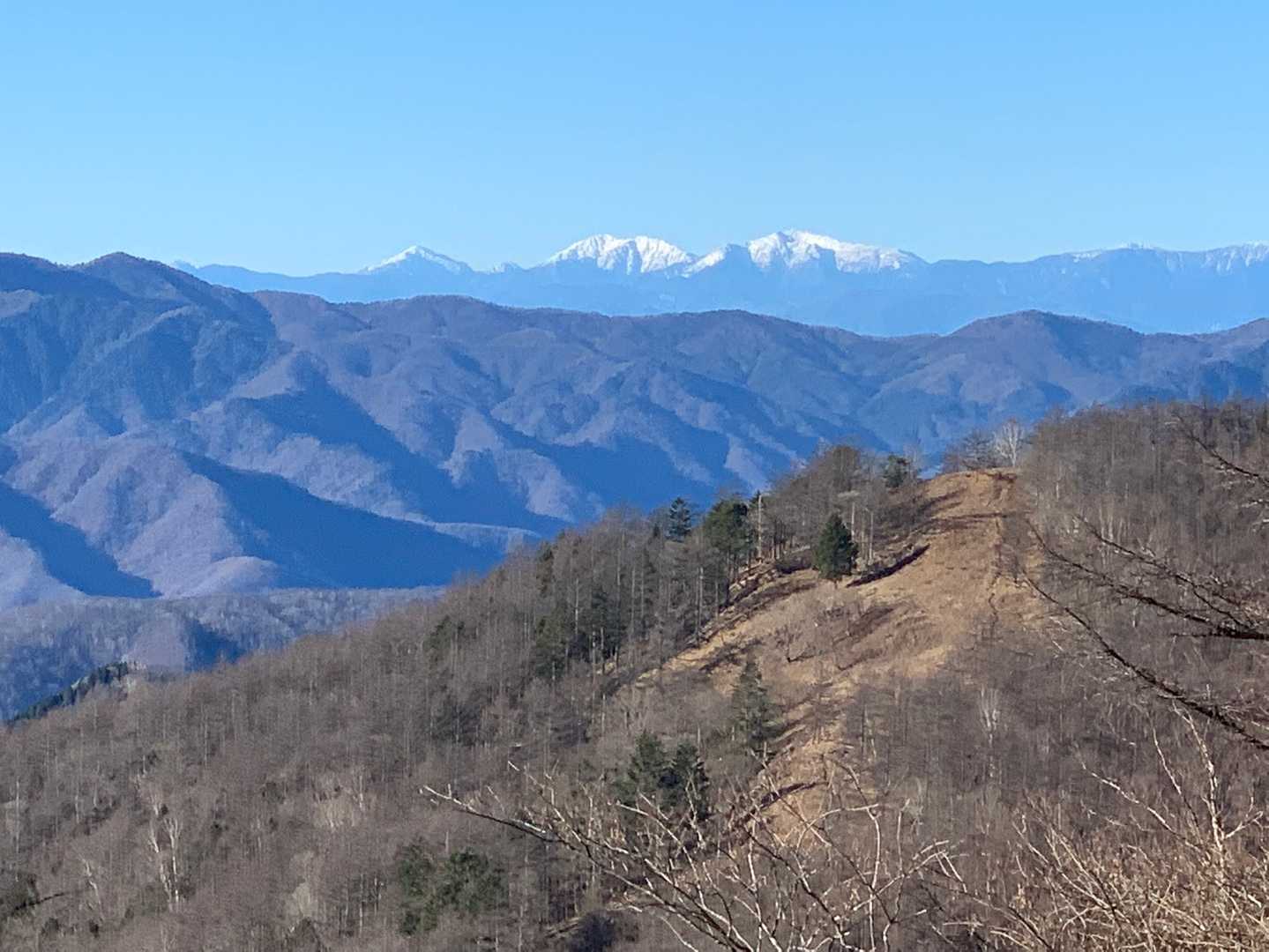 百高山で未踏の憧れの悪沢岳(右)と赤石岳(真ん中)
1番左は聖岳とその右の低い山は兎岳？かな