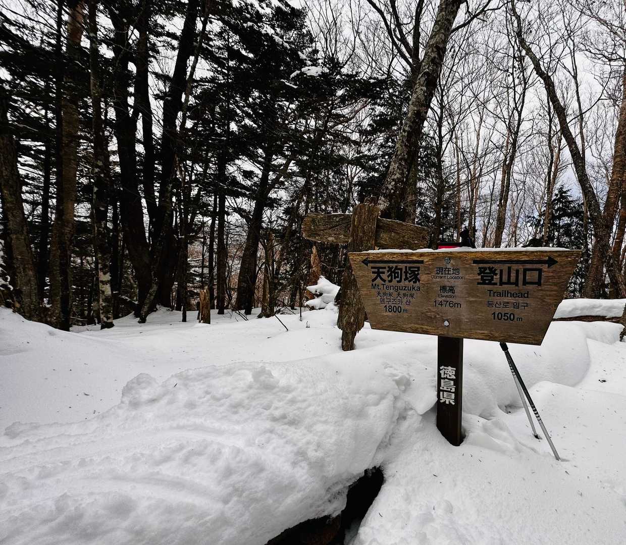なんとか分岐に到着
ここからスノーシュー、ワカン装備　私はチェーンスパイクで後からついてく