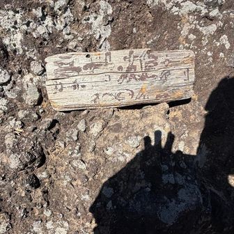 鎖場から更に登って雄岳の山頂にとーちゃこ。
山名板が剥げてて読みにくい😅