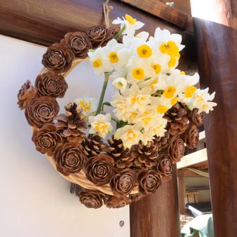 吾妻山公園管理棟のリースです
水仙もたくさん咲いていました🌼