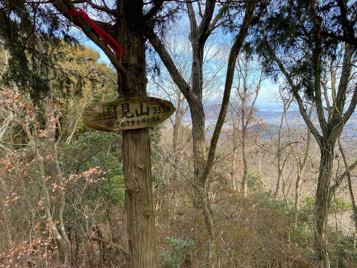 国見山の山頂標識に到着します。

ここも尾根沿いを下山します。

