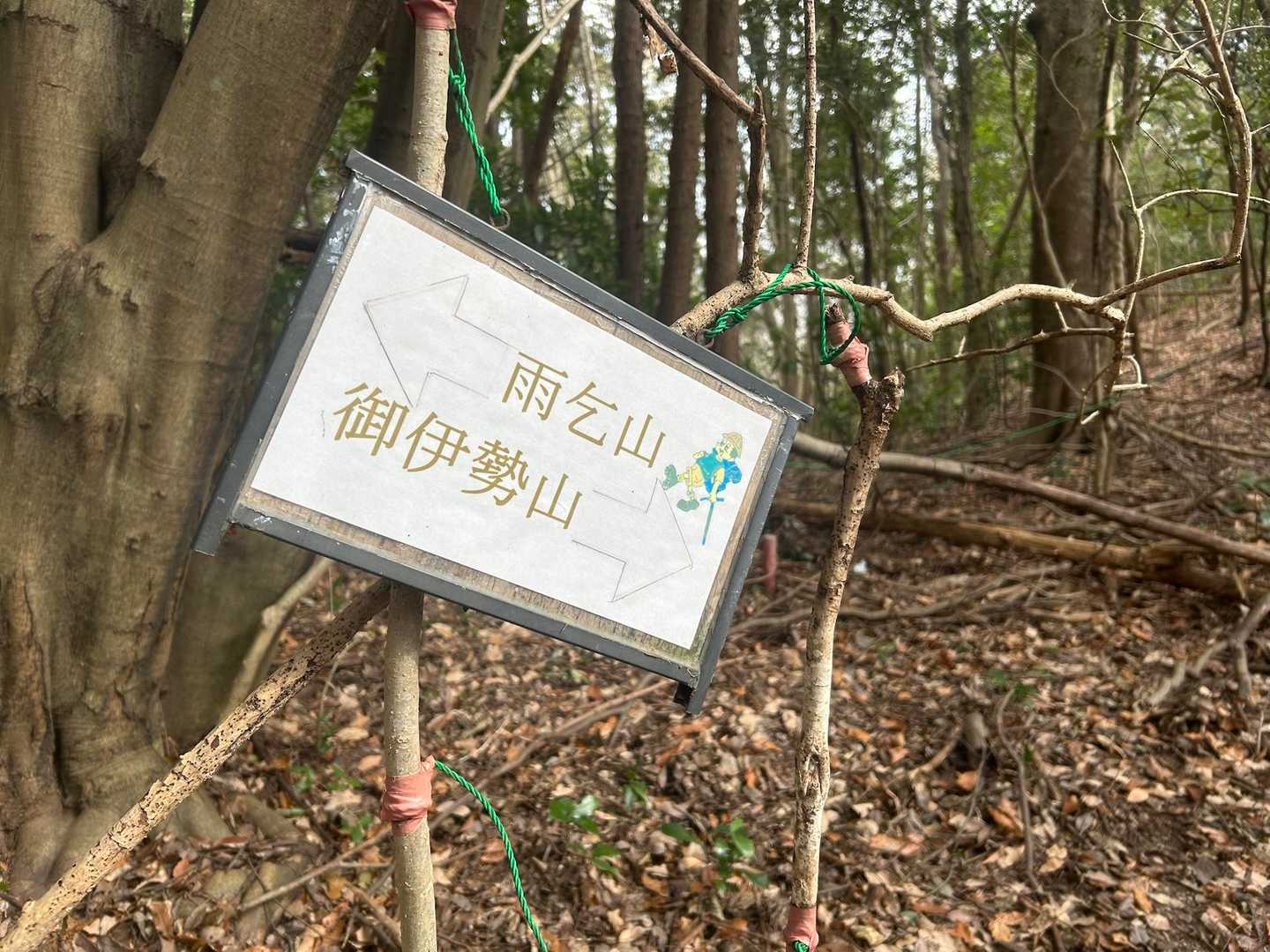 登山道は分かりづらいけど、ピンクテープと標識で確認できる