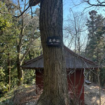 神社の上に太平山の標識