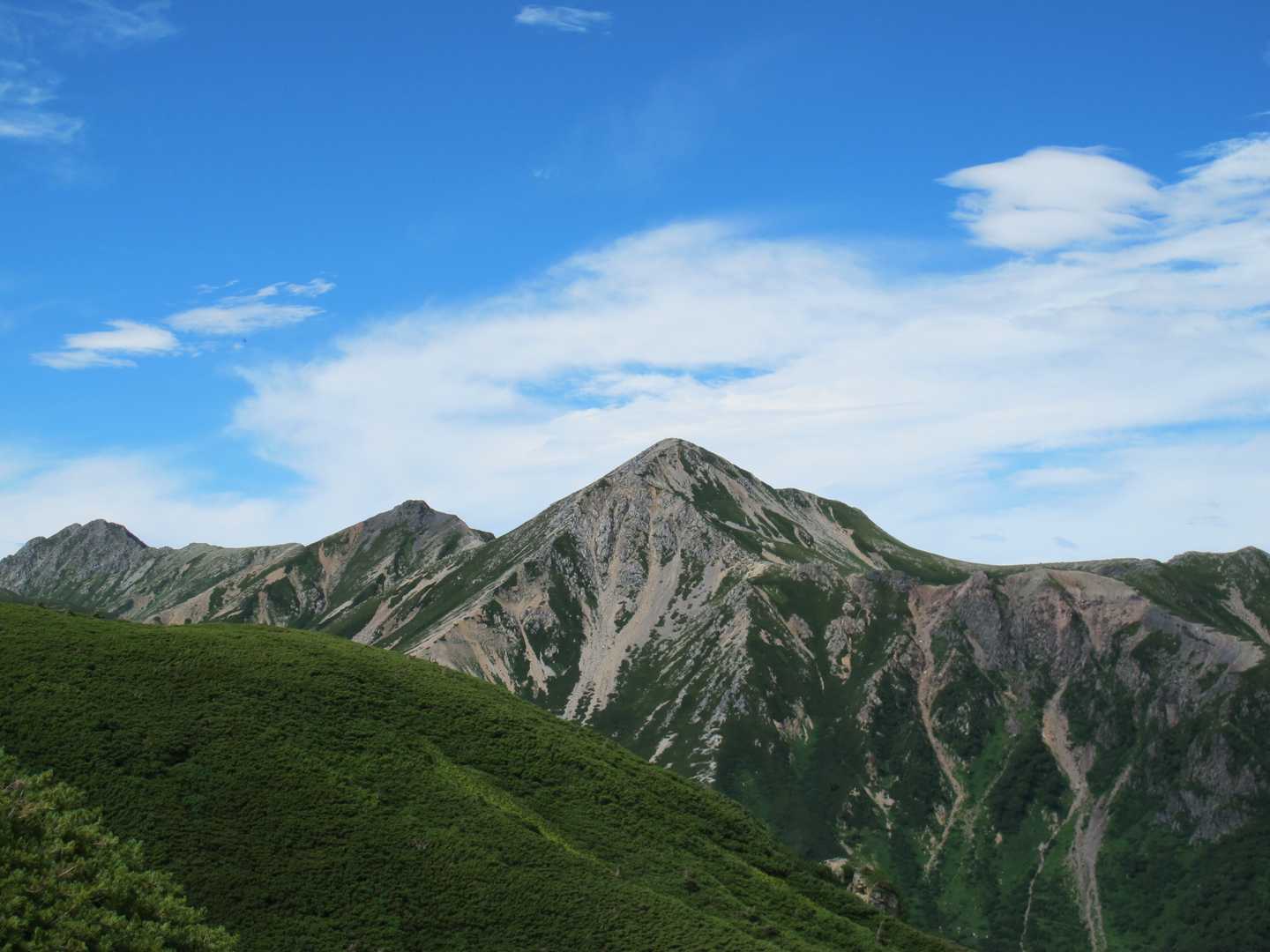 中央に鷲羽岳、左にワリモ岳
