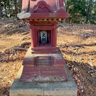 大明神山の大明神。
可愛らしい祠。
上部右側が欠けてました。