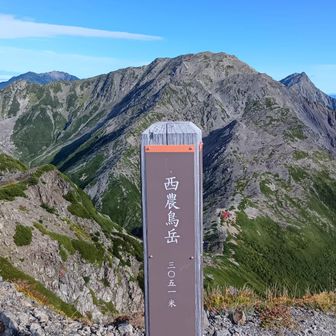 山頂到着。
正面：間ノ岳
間ノ岳の右背後：北岳
右奥：八ヶ岳連峰