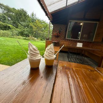 奮発してプリンソフト🍮🍦✨

山友さんは、かぼちゃのプリン🎃

No.1🥇だと思っていた長門牧場のソフトクリームに匹敵する美味さ😍

700円です❣️
