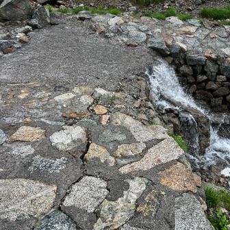 雨により川ができてる図。わたりますw