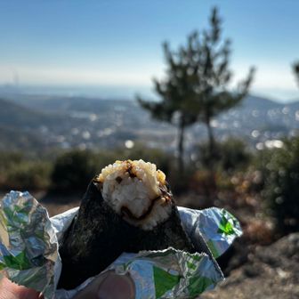 梅と塩昆布の🍙です、良い景色を眺めながらゆっくり出来ました😋