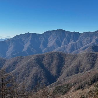 こちらは飛竜山。
左手に冠雪した南アルプスが見えるね。