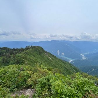登りはじめは薄っすらながら白馬から劔、薬師、槍、穂高が見えてたんだけどな