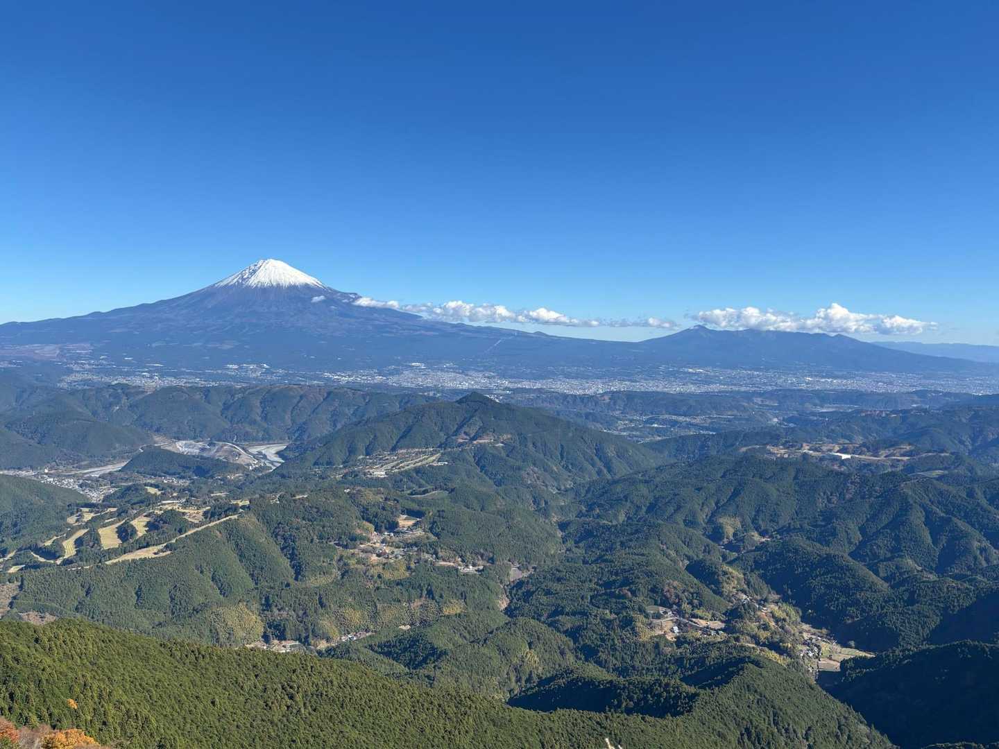写真中央のとんがりピークは前日登った白鳥山