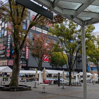甲府駅前南口広場にテントが建って模様仕事が有る。