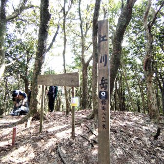 江川岳山頂の左側看板に「馬が古処くって屁ふいたの第四峰」とある。
この言葉解説💡
福岡県方言で、「馬が胡椒食って屁こいたのえがったえがった」
「馬が胡椒を食べて屁したので良かった良かった」
馬見山、古処山、屏山、江川岳の４峰の名前に掛けているのですね〜（笑）😆