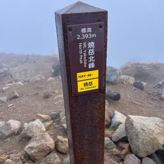 焼岳登頂！
気温3℃、爆風🌀、寒い🥶、ガスで何も見えない😭