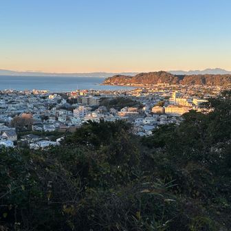 祇園山山頂から。鎌倉の海岸線。