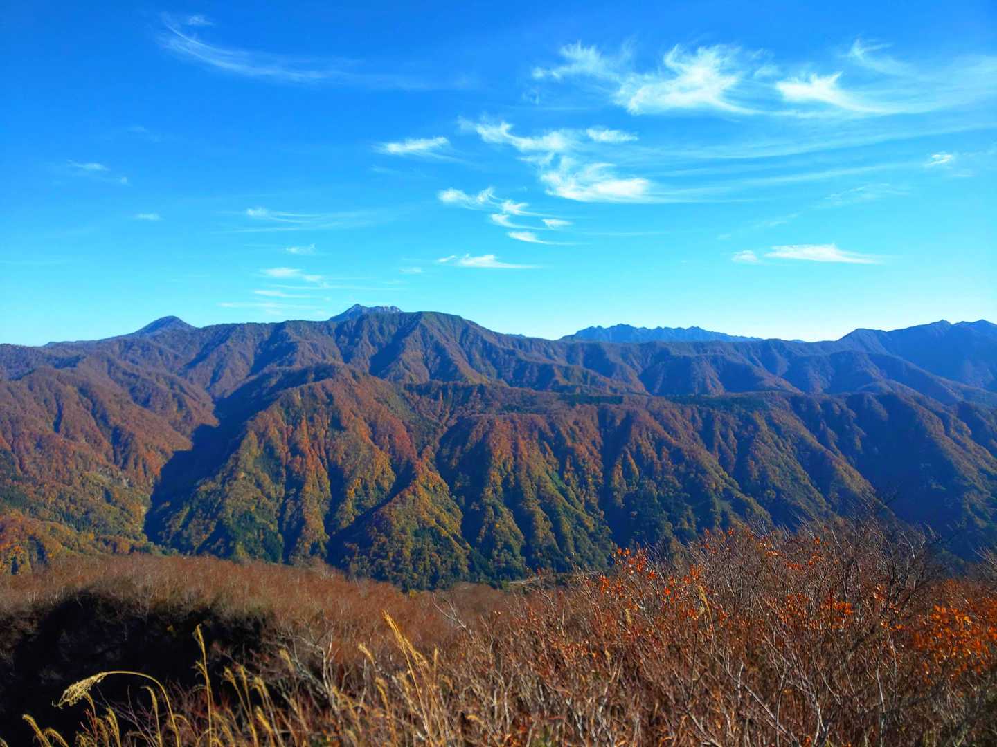 中央奥には高妻、その右には戸隠連山🎵
山腹の紅葉がきれいです😍
