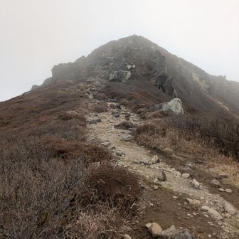 中岳　強風で吹き飛ばされそう