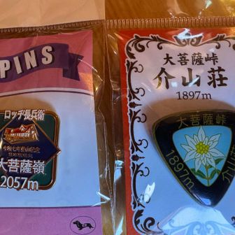「介山荘」で買った「大菩薩峠」のバッジと、「ロッジ長兵衛」で買った「大菩薩嶺」のバッジ。
どちらも山小屋の名前が入っているのが、沢山種類のあるバッジの中から選んだ理由です👍