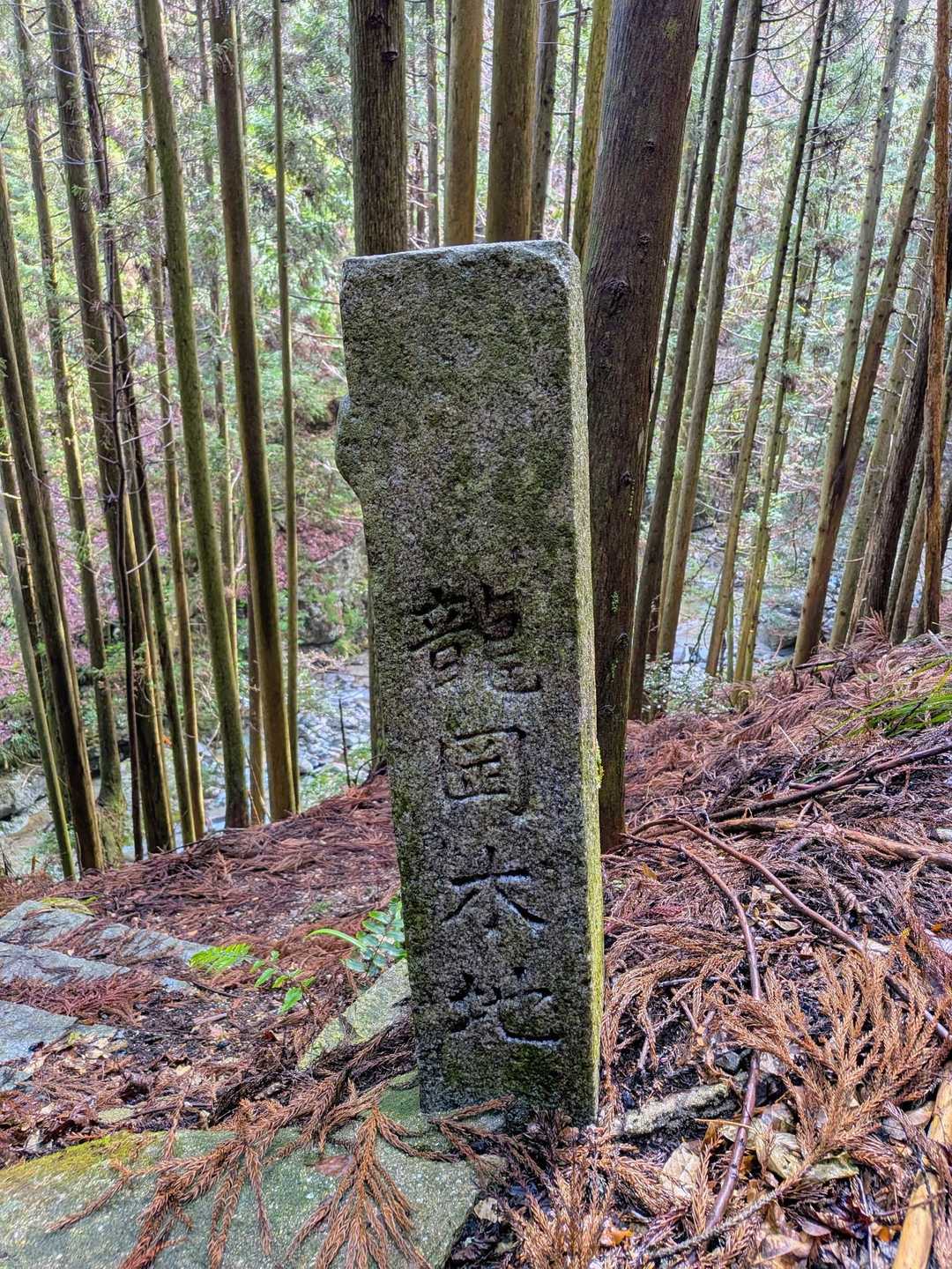 少し歩くと龍岡木地の石柱が立ち