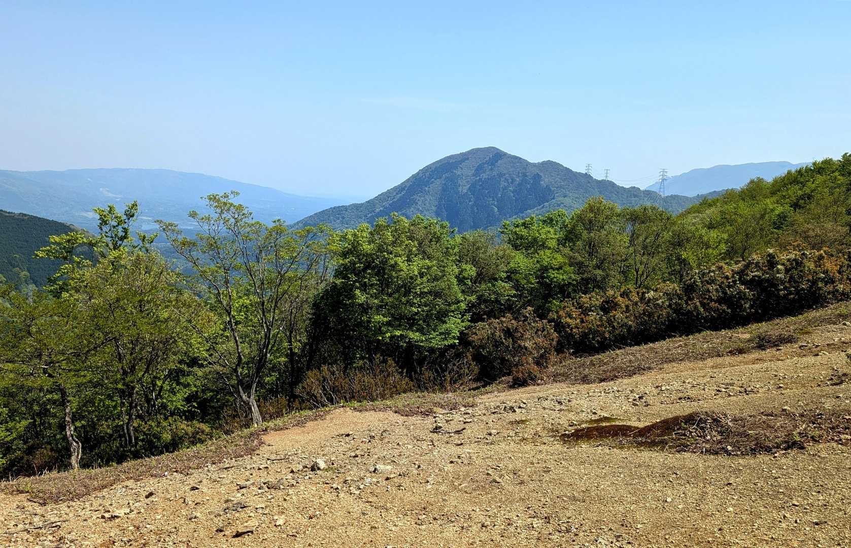 中央に烏帽子岳、左奥には多度山403m、右奥に藤原岳1140mが見えます。休憩後登山口まで急降下で帰還しました