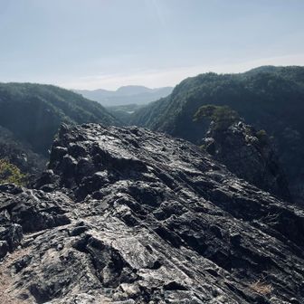 私たちもローソク岩を見に。わたくしはこわくてこれ以上よう行きません😵‍💫
お母さんは結構ギリギリまでいかはるので私が1人でおしりヒュンなっていた🙈
この辺りの岩は硬い感じやけど、登山道はザレザレやったなぁー