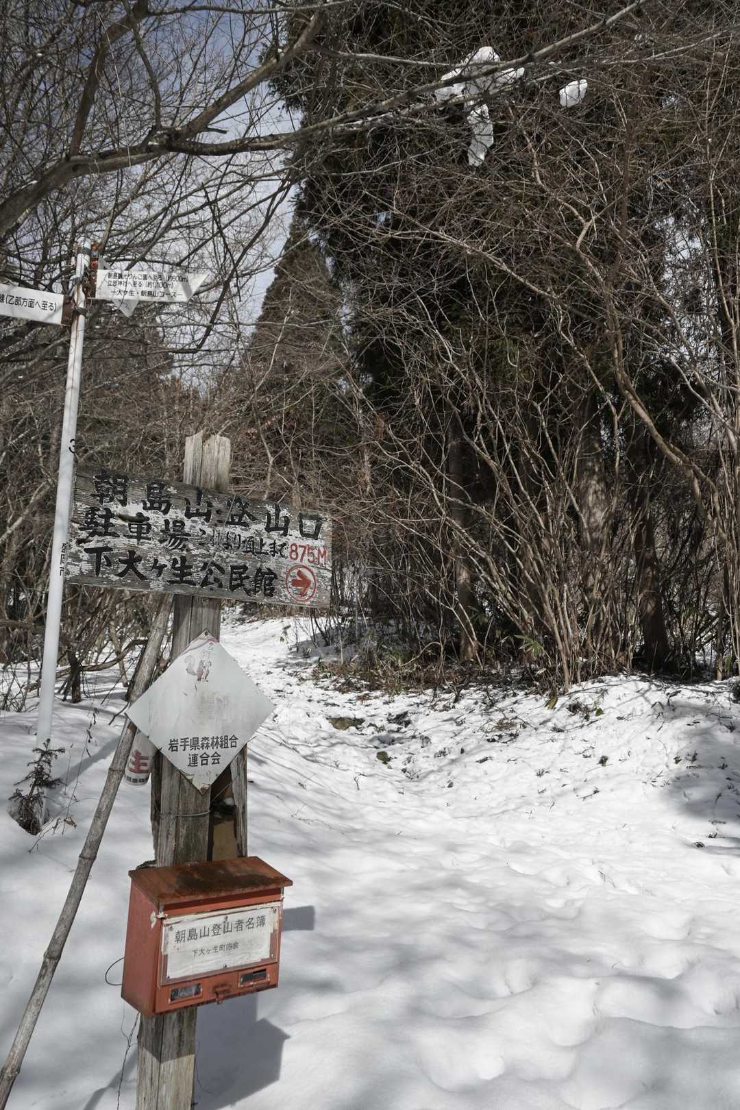 中央コース登山口。

雪は締まっていた。近年の暖冬傾向のせいか、2月の大ヶ生地区では積雪量もかなり少ない。