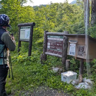 6時スタート、小赤沢3合目口駐車場。余裕有り。トイレ有り。川で靴も洗えます。ブラシ有り。ありがたや。