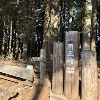 明王峠を通過。休憩している人達が多数。