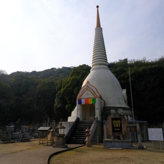 『飛龍神社』を出て左折し、再び木立の中を少し進むと仏舎利塔の置かれた墓地に出る。この塔はタイのお寺から拝受した仏舎利を祀るため、昭和45年(1970年)に建立されたそうな。
ちなみにYAMAPの登山地図上、この地点は『陸軍軍人墓地』として登録されており、仏舎利塔の向かって右側には英霊の墓碑が並んでいた。