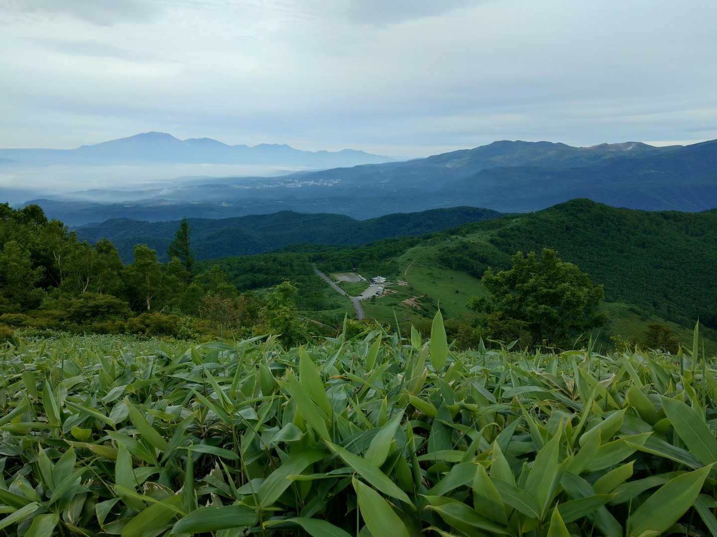 左浅間山と右草津白根山。この日は曇り、微風で涼しかったです。
