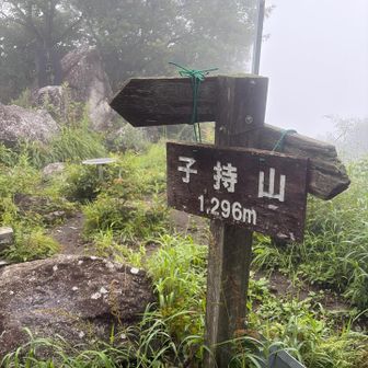 子持山山頂。奥の十二山神は女神様らしいすね。景色も見えないので、軽く補給して下山へ