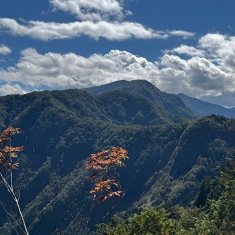 南側の眺望
右奥に雲取山がみえます
手前には霧藻ヶ原から白石山・芋木ノドッケに向かう湾曲した稜線がみえます