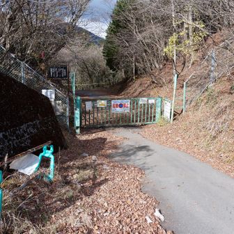 奥の舗装路は立入禁止らしい。登山道はこの法面のところを登っていきます。
