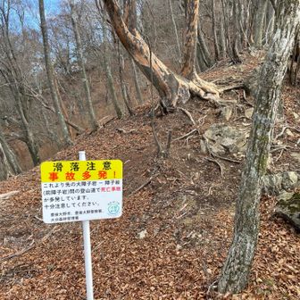 滑落事故多発の看板を見てポールを片付けてグローブをはめなおして進みます