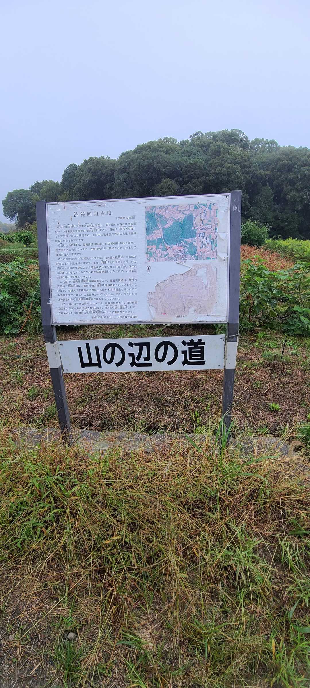 前方後円墳の古墳。全貌は巨大すぎて見えません。