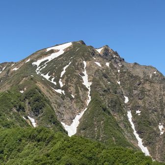 トマの耳とオキの耳、今日は右側の西黒尾根から左側の天神尾根を下って来ました。トマの左側の雪溪を両ルート共に通りますが天神ルートからの方はチェーンスパを使用していました。