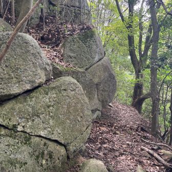 大きな岩の横を通って