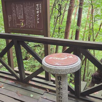 大城山山頂から標識を頼りに、本日の目的地
日本の中心 (ゼロポイント)に到着しました。
2011年、
北緯36度00分00秒と東経138度00分00秒が交差する通称ゼロポイントを日本の地理的中心に認定した場所です🧐