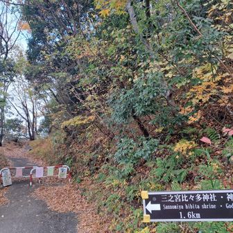 登山口。車止めのところに何か貼ってあります。