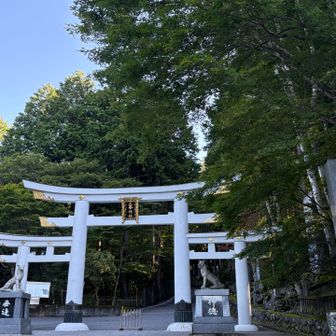 大神神社と同じ三鳥居。守神は狼です。