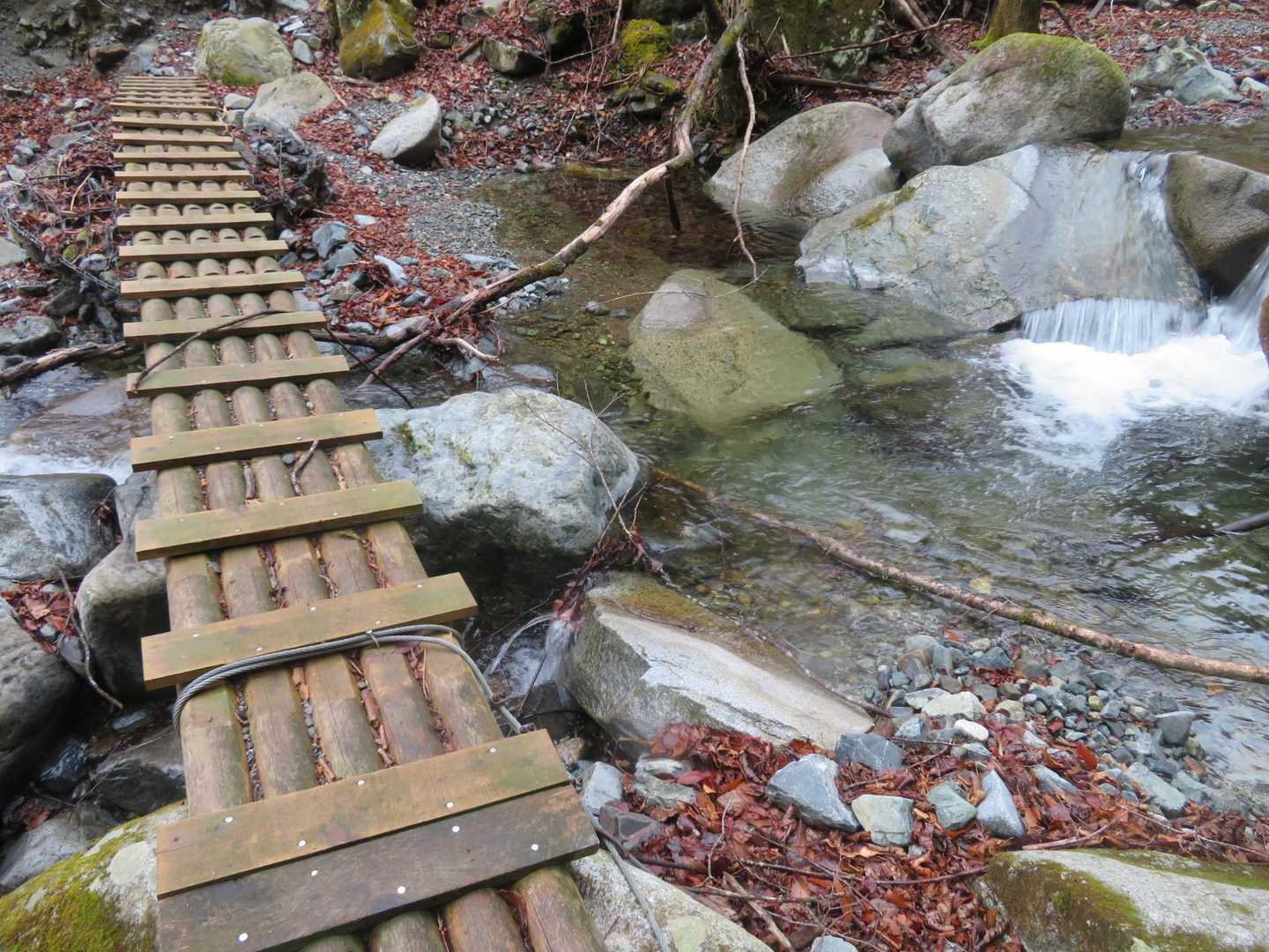 こういった橋？を幾つか渡りますよ　中にはグラグラのヤツも