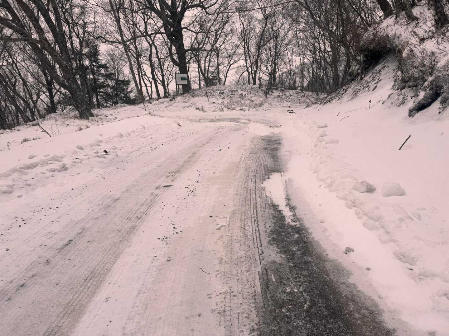 道は凍ってます